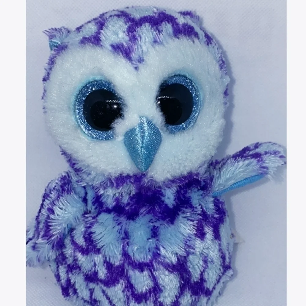 TY Beanie Boo Oscar Owl Purple Blue Plush Sparkle Eye Stuffed Animal Cute Bird